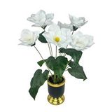 Nettenevime Yapay Çiçek Islak Manolya Çiçeği 6 Çiçekli 65cm Gold Siyah Darbuka Galvaniz Vazoda Salon Çiçeği Yeşil