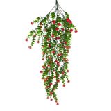 Nettenevime Yapay Çiçek Kırmızı Sarkan Lotus Çiçekli Okaliptus Şimşir Yapay Sarmaşık 5dal 60cm