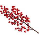 Nettenevime Yapay Çiçek Kokina Uzun Dal 63cm Yılbaşı Çiçeği Red Berry
