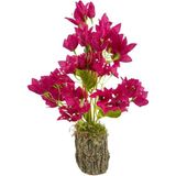 Nettenevime Yapay Çiçek Kütük Saksılı Fuşya Begonvil Dekoratif Masa Çiçeği 40X20 cm