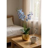 Nettenevime Yapay Çiçek Mavi Islak Orkide Gold Metal Saksıda Saksıda Orkide 50cm