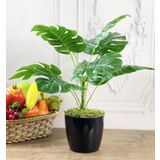 nettenevime Yapay Çiçek Monstera 9 Dal Siyah Plastik Saksılı Deve Tabanı Dekoratif Süs Çiçeği