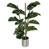 Nettenevime Yapay Çiçek Monstera Bambu Saplı Deve Tabanı Gümüş Saksılı Salon Çiçeği 18 Yaprak 80 Cm Yeşil