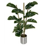 nettenevime Yapay Çiçek Monstera Bambu Saplı Deve Tabanı Gümüş Saksılı Salon Çiçeği 18 Yaprak 80 cm