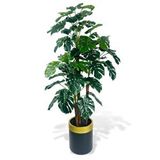 Nettenevime Yapay Çiçek Monstera Yeşil Deve Tabanı 3katlı 135cm 54yaprak Gold Kemerli Siyah Saksıda Yapay Bitki
