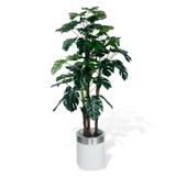 Nettenevime Yapay Çiçek Monstera Yeşil Deve Tabanı 3katlı 135cm 54yaprak Gümüş Kemerli Beyaz Saksıda Yapay Bitki