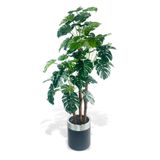 Nettenevime Yapay Çiçek Monstera Yeşil Deve Tabanı 3katlı 135cm 54yaprak Gümüş Kemerli Siyah Saksıda Yapay Bitki