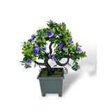 Nettenevime Yapay Çiçek Mor Çiçekli Bonsai Ağacı Dekoratif Yapay Ağaç Bonzai 29*24 Cm Siyah Kare Saksıda