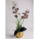 Nettenevime Yapay Çiçek Mor Islak Orkide Gold Metal Saksıda Saksıda Orkide 50cm