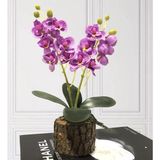 nettenevime Yapay Çiçek Orkide Doğal Kütük Saksı da Hediyelik LİLA 25cm