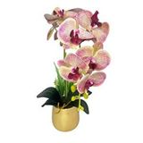Nettenevime Yapay Çiçek Pembe Çilli Islak Orkide Gold Metal Saksıda Seramik Saksıda Orkide 60Cm
