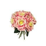 Nettenevime Yapay Çiçek Pembe Koyu Gül 10Lu Demet Gelin Çiçeği Buketi Masa Üstü Vazo Çiçeği 25Cm