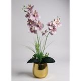Nettenevime Yapay Çiçek Pudra Pembe Islak Orkide Gold Metal Saksıda Saksıda Orkide 50cm