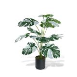 nettenevime Yapay Çiçek Saksıda Monstera Yeşil Beyaz Deve Tabanı 12Dal 70cm Salon Çiçeği Yapay Bitki