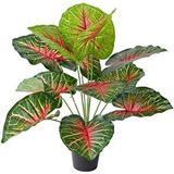 Nettenevime Yapay Çiçek Saksıda Tropik Kızıl Caladium 18 Dal 70 Cm Salon Çiçeği Yapay Bitki