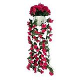 Nettenevime Yapay Çiçek Sarkan Fuşya Menekşe Krem Rengi Saksıda 4 Sarkan Dallı 70cm Pembe