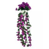 Nettenevime Yapay Çiçek Sarkan Lila Menekşe Krem Rengi Saksıda 4 Sarkan Dallı 70Cm