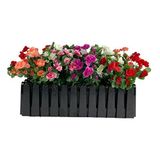 nettenevime Yapay Çiçek Siyah Çit Balkon Saksısı Renkli Açelya Çiçekli 55*20cm