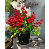 Nettenevime Yapay Çiçek Yılbaşı Çiçeği Kırmızı Kokina Siyah Saksıda 14 Dal 30*25Cm