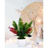 nettenevime Yapay Çiçek Yılbaşı Çiçeği Kırmızı Kokina Ve Çam Dalı Beyaz aksıda 30*20cm
