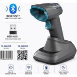 Netum Symble AK-T300BT 2d 1d Qr Bluetooth Kablosuz Standlı Barkod Okuyucu Bluetooth USB 2.4g Şarjlı Standlı - bluetooth + 2,4g - Gri