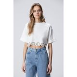 Network Kırık Beyaz Etek Ucu Taş Baskılı T-shirt