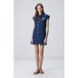 Network Koyu Indigo Mavi Patch Detaylı Mini Denim Elbise