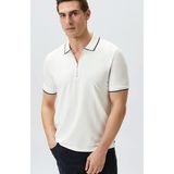 Network Off-White Polo Collar Pique Pattern T-Shirt - Ekru