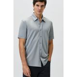 Network Slim Fit Açık Mavi Kısa Kol Örme Gömlek