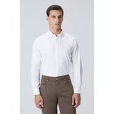 Network Slim Fit Beyaz Lycralı Cotton Petek Desen Gömlek