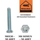 Netzerkoz 100 Adet M6X30 Yhb Metrik Vida ve M6 Somun Seti-50 Adet Mobilya Kulp Vidası ,50 Adet Somun