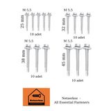 Netzerkoz 4 çeşit 40 adet Akıllı Trapez Çatı Vida - Matkap Uçlu 10'ar adet X (M5.5x25 - M5.5x35 - M5.5x38 - M5.5x45)