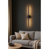 Netzy Modern Kablosuz Pilli LED Aplik, Obsidian Noir™ Simli Siyah 70 cm, Gün Işığı, 1 Adet 9V Pil Dahil, Montajsız Dekoratif Duvar Lambası