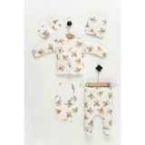 NEU KIDS Bear Pattern Hastane Çıkışı Ayıcık %100 Pamuk Penye 5'li Set Yenidoğan Bebek Kıyafetleri
