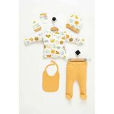 NEU KIDS Hastane Çıkışı %100 Pamuk Baskılı Yenidoğan 5'li Set Bebek Kıyafeti, Sarı, Unisex