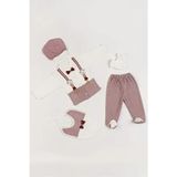 NEU KIDS (Kutulu) Yenidoğan Kıyafetleri Unisex Bebek Papyonlu 5 Li Hastane Çıkışı Zıbın Seti Kırmızı Desenli