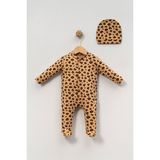 NEU KIDS Organik Leopar Baskılı Şapkalı Uyku Tulumu Bebek Erkek Bebek 2 Parça 0-3 Ay %100 Pamuk - 0 - 3 Ay - Açık Hardal