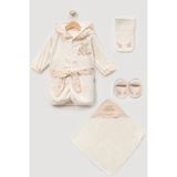 NEU KIDS Tavşan Nakışlı 4'lü Banyo ve Bornoz Seti, Bej, Unisex Bebek