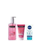 Neutrogena Canlandırıcı Yüz Tem. Jeli 200ml&visibly Clear Pembe Peeling Jel 150ml&nivea Beyaz Kil Maskesi 150ml