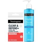 Neutrogena Clear & Defend Ultra Thin Blemish Patch Akne ve Sivilce Bandı 24'lü+Hydro Boost yüz yıkama jeli