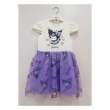 Neva Baby Boutique Beyaz Kız Çocuk Kuromi Baskılı Tüllü Tütü Kısa Kollu Elbise %100 Pamuk – Doğum Günü / Özel Gün / Parti 3-8 Yaş