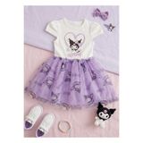 Neva Baby Boutique Beyaz Kız Çocuk Kuromi Baskılı Tüllü Tütü Kısa Kollu Elbise – Doğum Günü / Özel Gün / Parti 3-8 Yaş