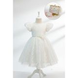 Neva Baby Boutique Kız Çocuk Beyaz Dantel Taşlı Kabarık Abiye Elbise | Mezuniyet - Düğün - Özel Gün Elbise | Toka Hediye (5–11Yaş)