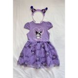 Neva Baby Boutique Kuromi Baskılı Tütü Etekli Kısa Kollu Kız Çocuk Elbise ve Taç Set Kombin