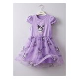 Neva Baby Boutique Mor Kız Çocuk Kısa Kollu Kuromi Kalp Baskılı Tüllü Tütü Elbise – Doğum Günü / Özel Gün / Parti 3-8 Yaş