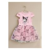 Neva Baby Boutique Pembe Kız Çocuk Kuromi Baskılı Tüllü Tütü Kısa Kollu %100 Pamuk Elbise – Doğum Günü / Özel Gün / Parti 3-8 Yaş