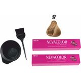 Neva Color Tüp Boya 8 Açık Kumral 50 ml x 2'li + Boyama Seti