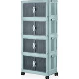 Neva Home 4 Kat Portatif Organizer Tekerlekli Çok Amaçlı Katlanabilir Dolap, Kapaklı Düzenleyici Raf Mutfak, Banyo, Genç Odası, Garaj ve Ardiye Için Toparlayıcı Ünite, Stop Tekerlekli (Su Yeşili)