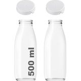 Neva Home 500 ml Şeffaf Sürahi Süt, Ayran, Su, Limonata, Meşrubat Şişesi 500 cc Yırtmalı Kapaklı Cam Şişe 2 Adet (2, Beyaz Kilitli Kapak, 500)