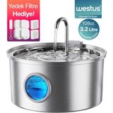 Neva Home Inpets Y10™ Pencereli Otomatik Kedi Su Sebili | 304 Paslanmaz Çelik | Kedi Köpek Için Su Pınarı, Işıklı Su Çeşmesi, Ultra Sessiz, Çok Katmanlı Filtrasyon, Yedek Filtre Hediye
